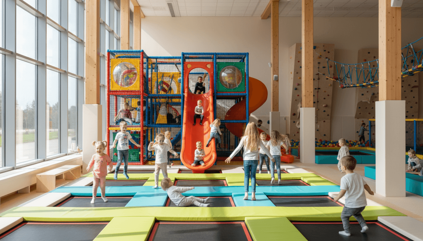 Children playing on colorful indoor playground equipment at Lollipops Indoor Playground in Orlando
