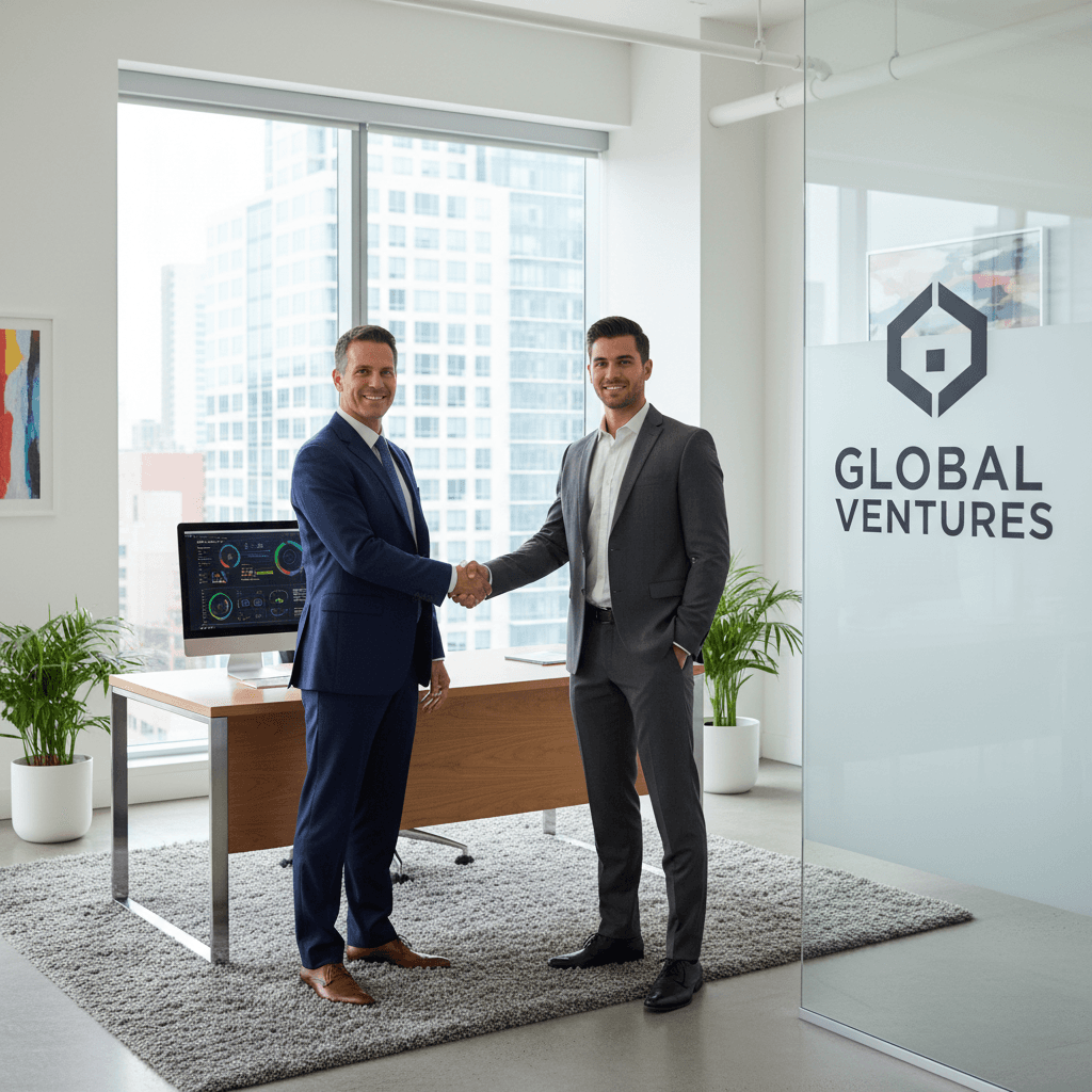 New franchise owner shaking hands with a Lollipops support team member in a bright office