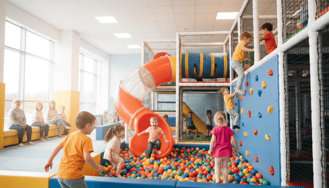 Family enjoying indoor playground party